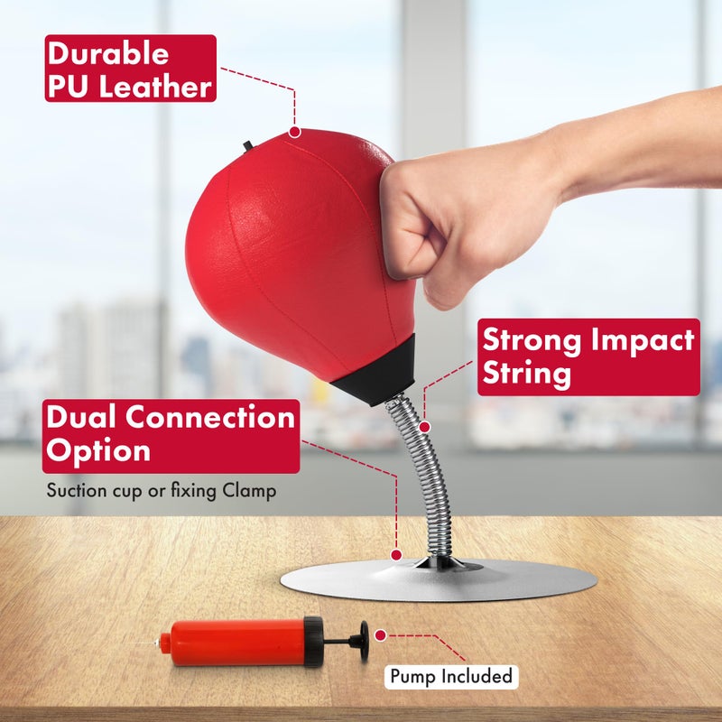 GLACIAL Stress Relief Desktop Punching Bag I Comes with Desk Clamp and Extra Strong Suction Cup I Red - Image 3